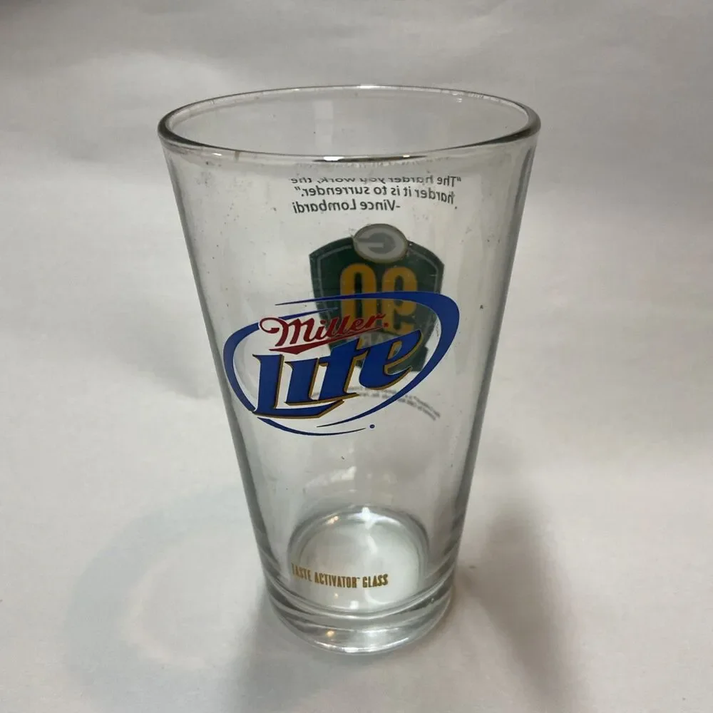 Miller Lite Green Bay Packers Clear Pint Beer Bar Glass 16 oz Standard